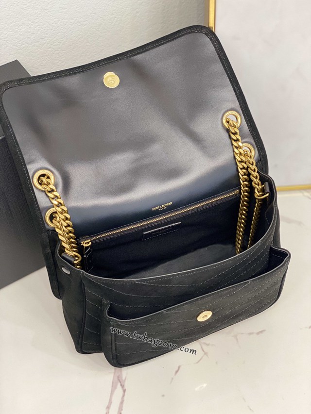 YSL专柜款女包 聖羅蘭經典款MONOGRAM翻蓋麂皮手袋 YSL肩背斜挎包 498894  jjh1073